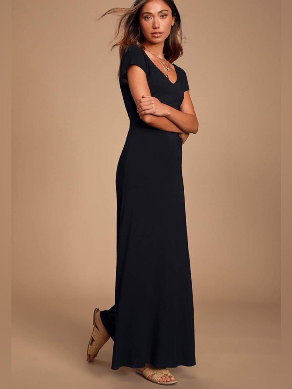 Lulu's Siena Black Short Sleeve Maxi Dress